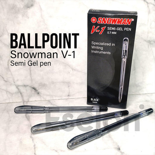 12pc Pulpen Snowman V1 Semi Gel Pen Hitam 0.7mm